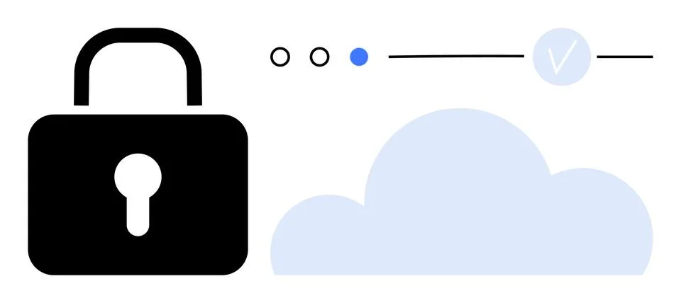 Cloud Security and Data Protection with Lock Icon and Progress Indicator Stock Illustration