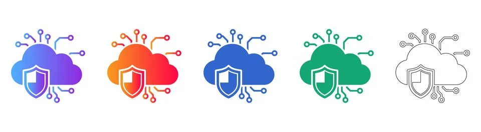 Cloud Security and Data Protection Icon Set 库存插图