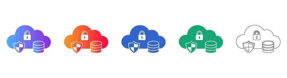 Cloud Security and Data Storage Icons for Cyber Safety Illustrazione stock