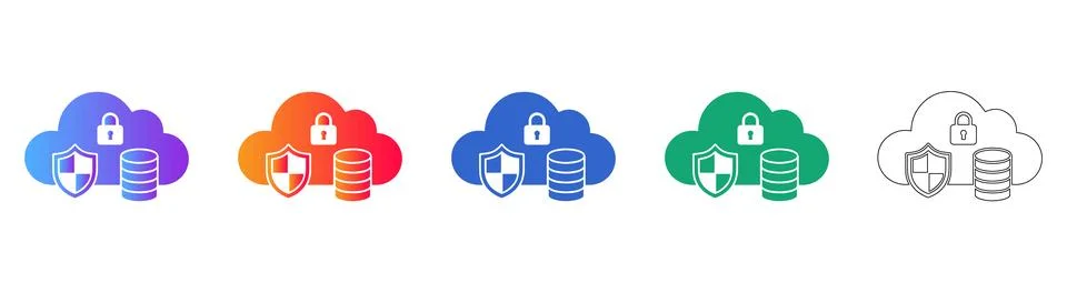 Cloud Security and Database Icon Set Stock Illustration