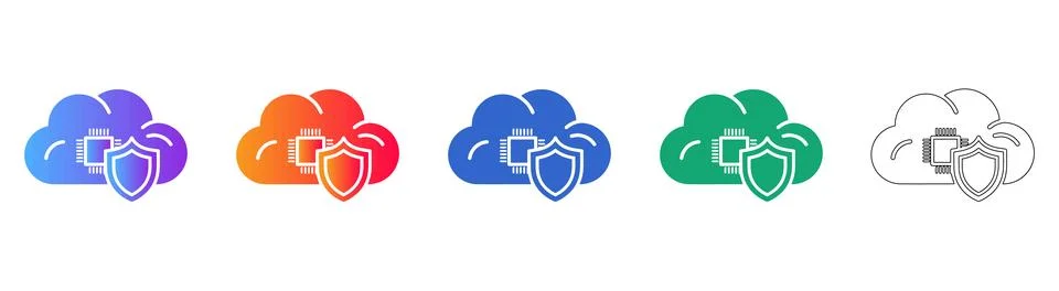 Cloud Security and Processor Icons Illustration