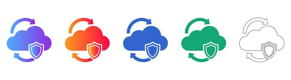 Cloud Security and Synchronization Icon Set Stock Illustration