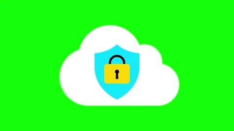 Cloud security animated white cloud with unlocked padlock and shield symbol.. Stock Footage 347242775
