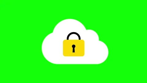 Cloud security animated white cloud with unlocked padlock and shield symbol.. Stock Footage 347242778