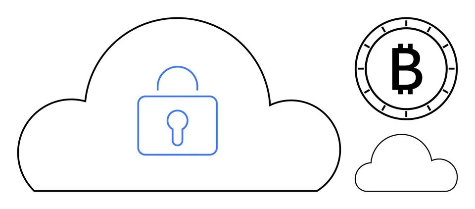 Cloud Security with Bitcoin Integration Symbolizing Digital Currency and Da.. Stock Illustration
