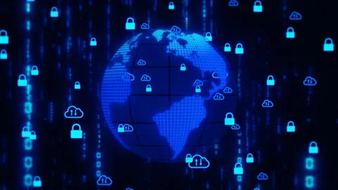 Cloud security blue animation concept, global privacy protection infrastructure Stock Footage 279171250