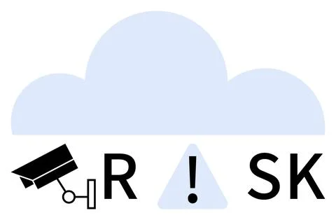 Cloud with security camera and exclamation mark in a triangle replacing the I イラスト素材