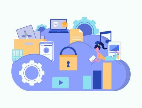 Cloud security concept. Cloud storage. Cloud computing. Data protection. Busi Stock Illustration