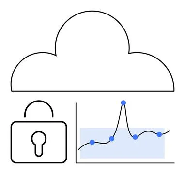 Cloud Security Concept with Data Analytics and Lock Symbol for Secure Onlin.. Illustrazione stock