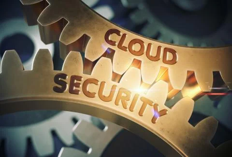 Cloud Security Concept. Golden Cog Gears. 3D Illustration Stock Illustration