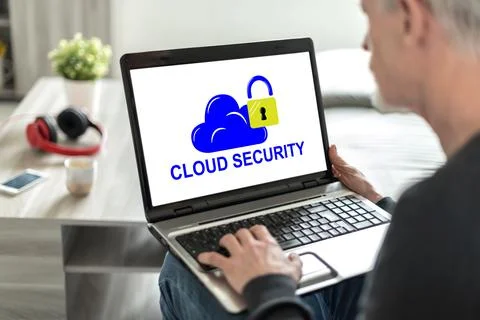Cloud security concept on a laptop screen Stock Photos