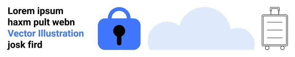 Cloud Security Concept with Lock, Cloud, and Suitcase Icons in Minimalist Sty Illustrazione stock