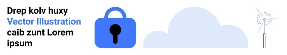 Cloud Security Concept with Lock, Cloud, and Wind Turbine Stock Illustration