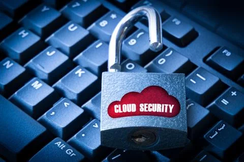Cloud Security Concept Open Padlock On The Computer Keyboard 스톡 사진