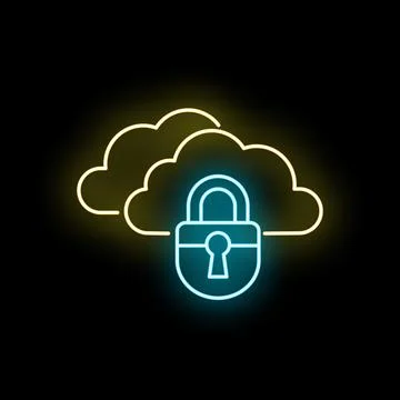 Cloud security concept with padlock on neon cloud Stock Illustration