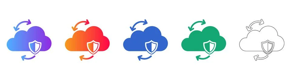 Cloud Security Data Sync Icons Set Stock Illustration