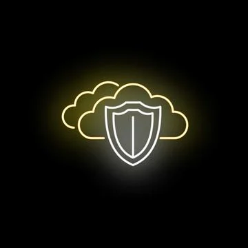 Cloud security firewall protecting data network neon icon 스톡 일러스트