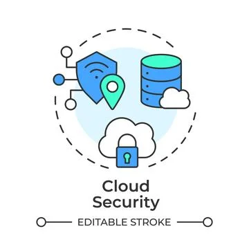 Cloud security flat linear concept icon Stock Illustration