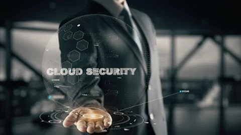 Cloud Security with hologram businessman concept Stock Illustration