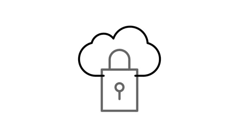 Cloud security icon featuring a padlock, symbolizing data protection and se.. Stockbeeldmateriaal 334037443