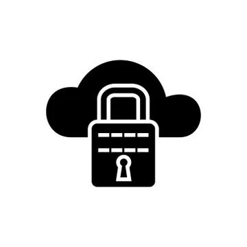 Cloud security icon, vector illustration, black sign on isolated background Illustrazione stock