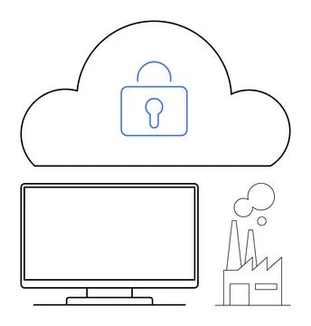 Cloud Security for Industrial Systems with Computer, Factory, and Secure Da.. Illustrazione stock