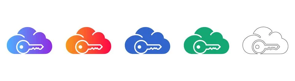 Cloud Security Key Access Icon Set Stock Illustration