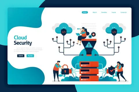 Cloud security landing page design. protect and secure database access. secur Stock Illustration