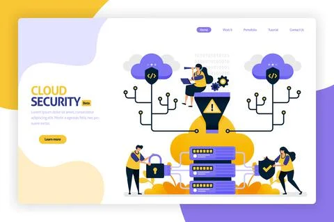 Cloud security landing page design. protect and secure database access. secur Stock Illustration