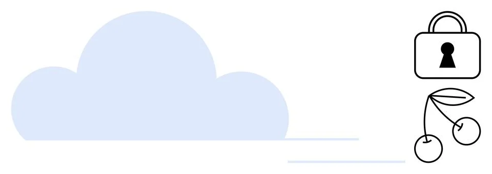 Cloud, security lock, and cherries representing data protection with nature.. Stock Illustration