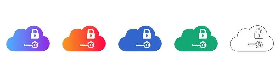 Cloud Security Lock and Key Icons Illustrazione stock