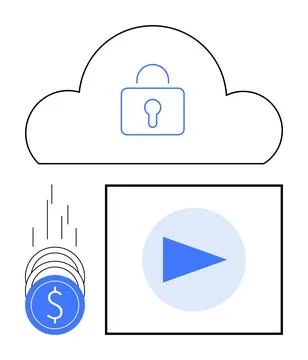 Cloud Security with Monetary and Media Elements Indicating Financial and Di.. Stock Illustration