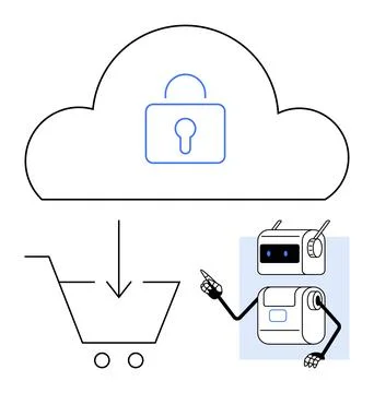 Cloud Security for Online Shopping with Robot Assistant Ilustración de archivo