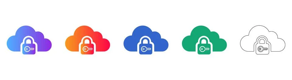 Cloud Security Padlock Icons Set Stock Illustration
