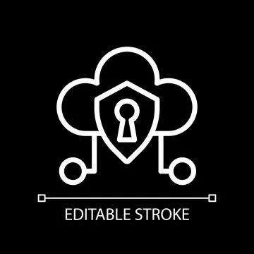 Cloud security pixel perfect white linear icon for dark theme Illustrazione stock