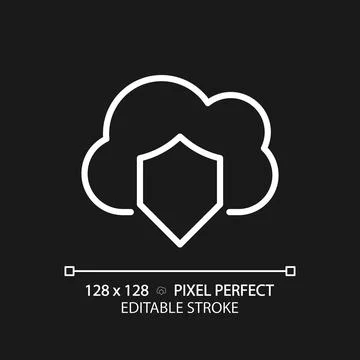 Cloud security pixel perfect white linear icon for dark theme Illustrazione stock