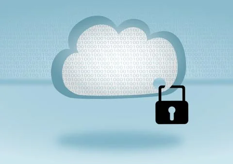 Cloud security for protect information represented by blue cloud with black lock Stock Illustration