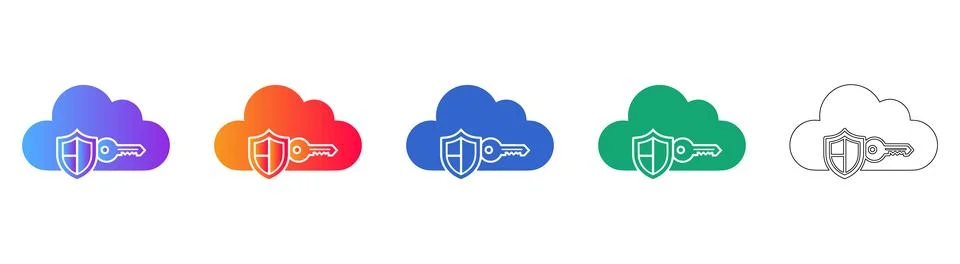 Cloud Security Protection Icons with Shield and Key Illustrazione stock