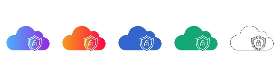 Cloud Security Shield Icon Set Stock Illustration