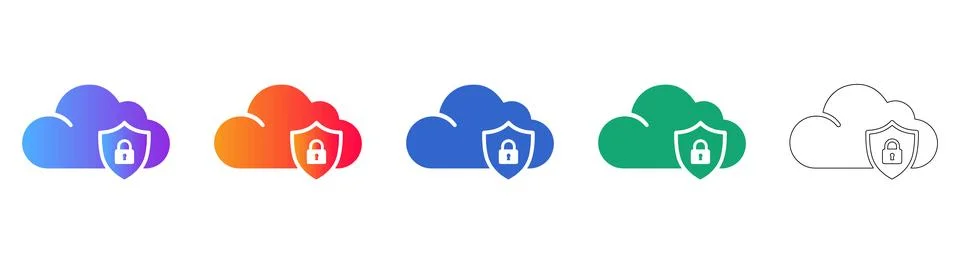 Cloud Security Shield Icon Set Stock Illustration