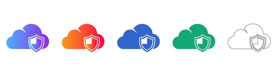 Cloud Security Shield Icons Set Stock Illustration
