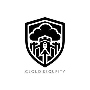 Cloud Security Shield Logo Design with Digital Cloud and Circuit Patterns Stock Illustration