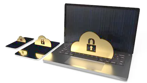 Cloud security solutions for IT device 3d rendering.. イラスト素材