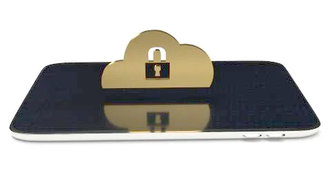 Cloud security solutions for IT device 3d rendering.. Stock Illustration