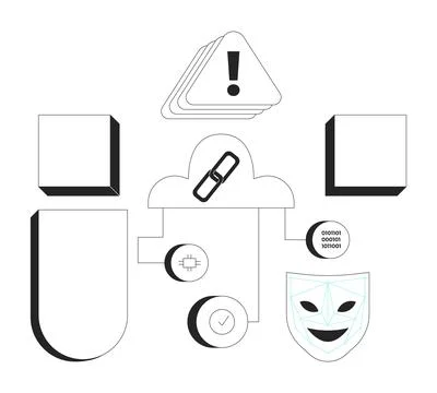 Cloud security system with alert and blank geometric shapes 2D line objects set イラスト素材