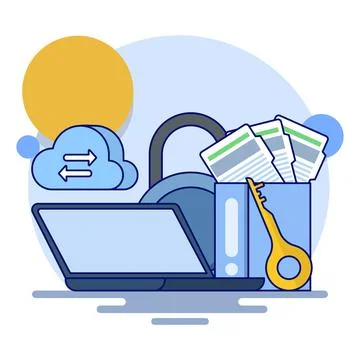 Cloud security system concept, Cloud server security, Data protection technology 스톡 일러스트