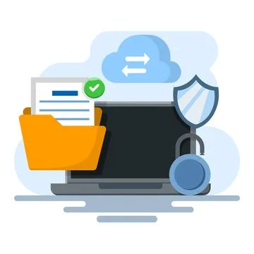 Cloud security system concept, Cloud server security, Data protection technology Stock Illustration