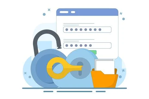 Cloud security system concept, Data stored on secure cloud server. Stock Illustration