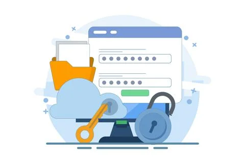 Cloud security system concept, Data stored on secure cloud server. イラスト素材