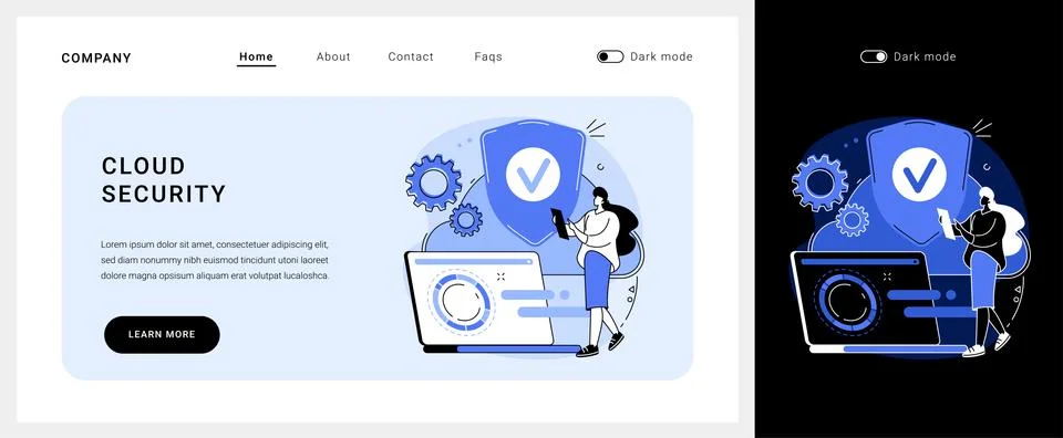 Cloud security vector concept landing page. Illustrazione stock